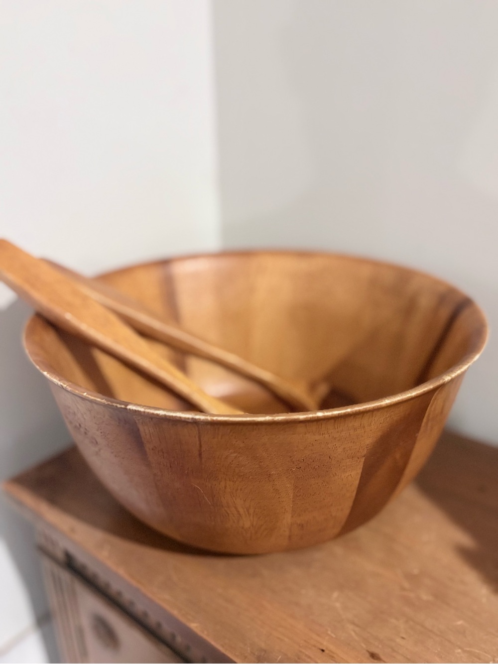 Handcrafted Wooden Salad Bowl Set - Natural Brown